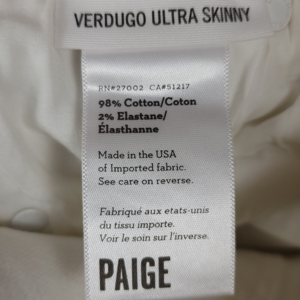 PAIGE Verdugo Ultra Skinny Cream Jeans Blue Patchwork Embellishment‎ Size 25 - Picture 9 of 10